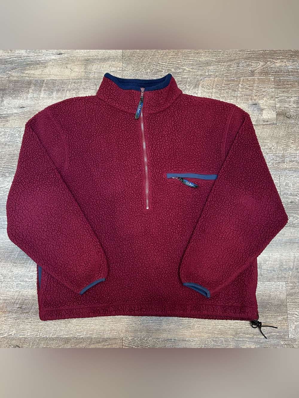 Vintage L.L. Bean Men's Burgundy Deep Pile Fleece Half-Zip Pullover
